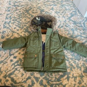 Carter's Olive Green Hooded Puffer Coat with Faux Fur Trim